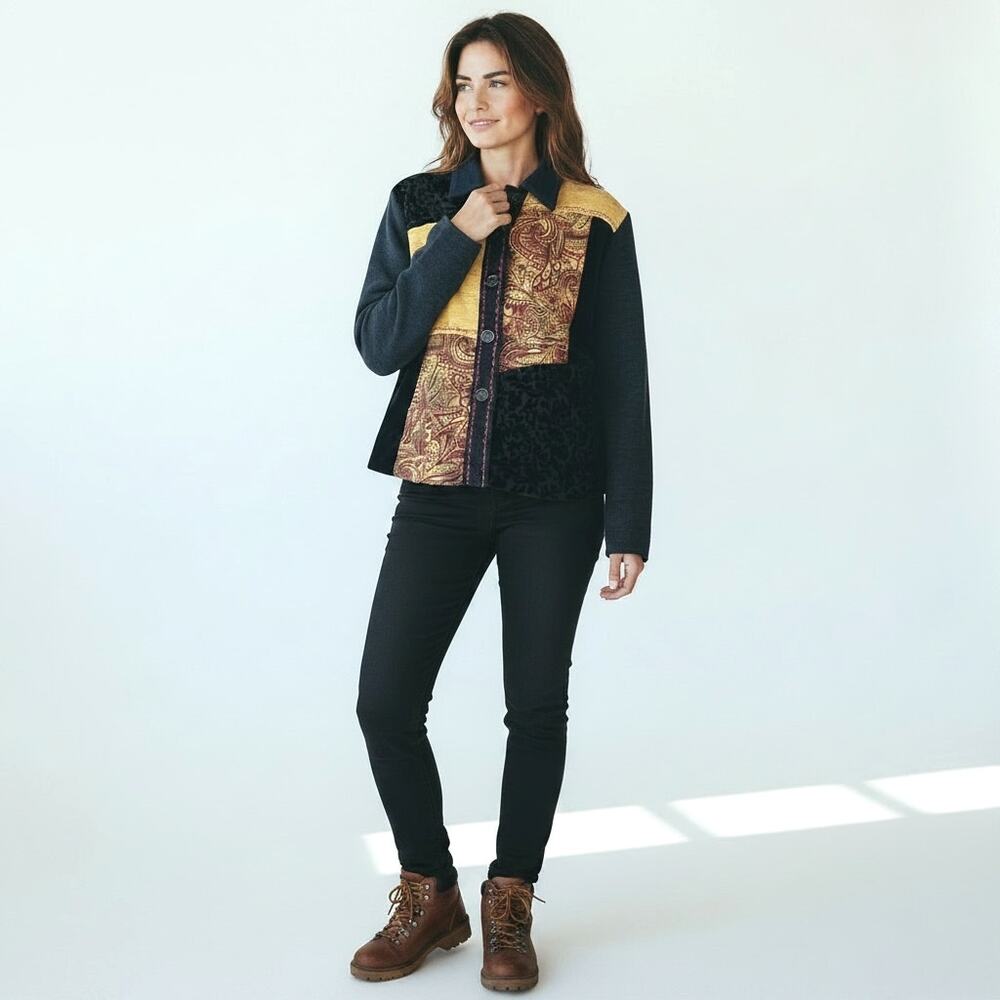 VINTAGE  Women's Patchwork Embroidered Jacket  Velvet, Tweed & Satin   MP